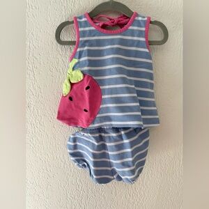 Florence Eiseman Blue and Pink Striped Strawberry Summer Set